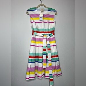 Kate Spade Cape Belted Dress NWT Size 4 Striped fit and flare, pleated